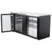 A black Avantco back bar refrigerator with two glass doors.