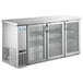 An Avantco stainless steel back bar refrigerator with narrow glass doors.
