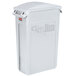 A white plastic Rubbermaid Slim Jim trash can with a lid.