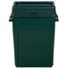 A green Rubbermaid rectangular trash can with a green lid.