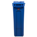 A blue Rubbermaid Slim Jim recycling bin with a blue slotted lid.