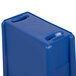 A blue Rubbermaid Slim Jim recycling container with a blue slotted lid and handles.