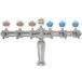 A silver Micro Matic Brigitte 7 tap tower with different labels in silver.