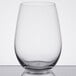 A close up of a clear Reserve by Libbey Renaissance stemless wine glass.