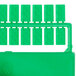 A green rectangular plastic case with six green plastic clips inside.