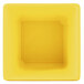 A yellow square bowl with black edges on a white background.