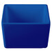 A cobalt blue square bowl with straight sides.