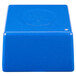 A blue plastic cube with a hole in the middle.