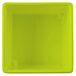 A lime green square plastic bowl with straight sides and a lid.