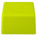 A lime green square bowl with a logo.