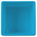 A sky blue square plastic bowl with a white interior and straight sides.