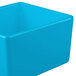 A sky blue square Tablecraft bowl with a lid.