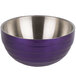 A purple and silver stainless steel Vollrath beehive serving bowl.