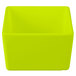 A lime green square container with straight sides.