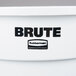 A white Rubbermaid Brute container with "ICE ONLY" in black text.
