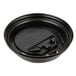A black plastic Choice hot cup lid with a hinged tab.