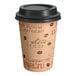 A brown paper Choice Cafe Print hot cup with a black lid.
