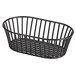 A black Clipper Mill short oval Tuscan basket with a handle.