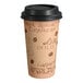 A brown paper Choice Cafe Print Poly Paper hot cup with a black lid.