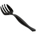 A black plastic fork with a curved handle.