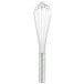 A Vollrath stainless steel French whisk with a metal handle on a white background.