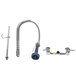 A T&S stainless steel wall-mounted pre-rinse faucet with hose.