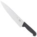 A Victorinox bread knife with a black handle.