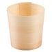 A Tablecraft mini wooden disposable serving cup with a round top.