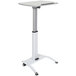 A white Luxor pneumatic adjustable height lectern with a silver pole.