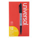 A red box of Universal black fine point permanent markers.