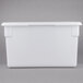 A white Rubbermaid polyethylene food storage box with a white lid.