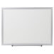 A white board with a silver frame.