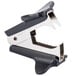 A Universal black jaw style staple remover with silver metal accents.