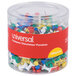 A clear container of Universal round push pins in assorted rainbow colors.