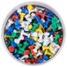 A bowl of Universal plastic push pins in assorted colors.