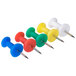 A close-up of a group of Universal 3/8" Plastic Push Pins in assorted rainbow colors.