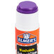An Elmer's washable glue stick with a white and orange bottle and a purple cap.