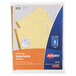 A blue and yellow package of Avery® 3-ring white removable file tabs with a white label.