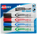 A package of four Avery Marks-A-Lot dry erase markers in assorted colors.