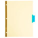 A white paper with buff paper dividers with blue trim and white tabs.
