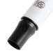 A close-up of a white and black tube with a black cap containing Universal black chisel tip dry erase markers.