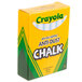 A yellow and green box of Crayola 12 white anti-dust chalk with white text.