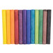 A row of colorful chalk sticks including red, yellow, green, purple, and more.