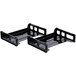 Two black plastic Universal side load desk trays with handles.