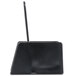 A black rectangular plastic business card holder with a long metal handle.