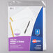 A package of Avery Big Tab Write & Erase White Dividers with a pen on a folder.