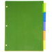 A green file with multicolored rectangular plastic tabs.