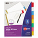 A package of Avery Big Tab Write & Erase multi-color dividers with a close-up of a tab.