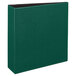 An Avery green binder with black edges.