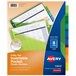 A package of Avery plastic dividers with multi-color tabs. The package has a blue and green cover with a blue and white label.